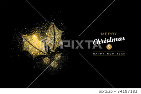 Christmas and new year gold glitter mistletoe card 34197183