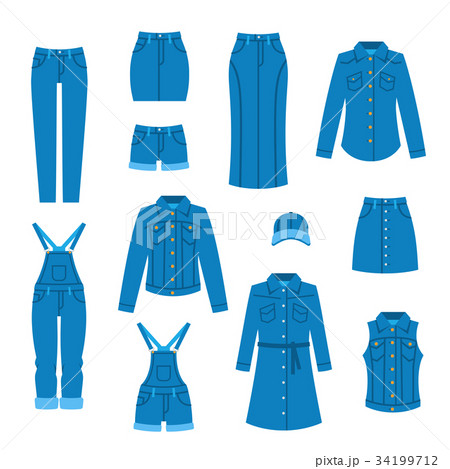 Denim clothes flat icons 34199712