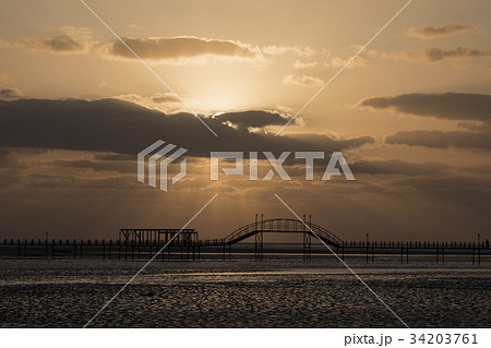 干潟 橋 シルエット 34203761
