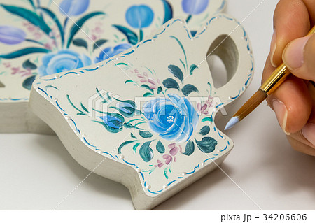 Tulip and Rose Drawing on Tea Set Ornament Tulip and Rose Drawing on Tea Set Ornament 34206606
