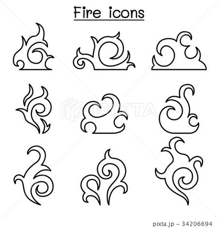 fire, flame icon set in thin line style fire, flame icon set in thin line style 34206694