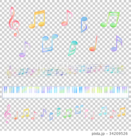 音符と鍵盤 素材セット カラフル のイラスト素材
