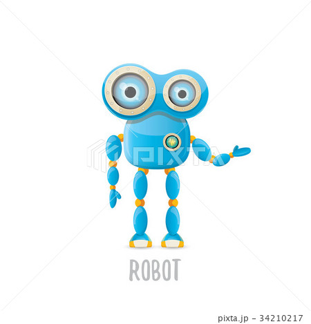 vector funny cartoon blue robot character 34210217
