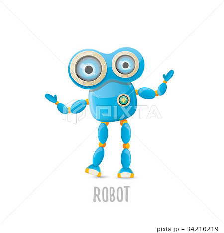 vector funny cartoon blue robot character vector funny cartoon blue robot character 34210219