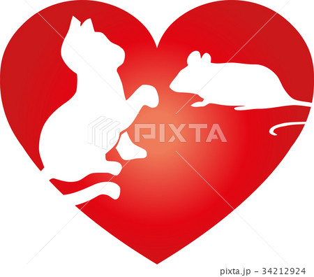 Cat, mouse and heart, animals logo 34212924