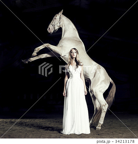Beautiful girl and horse 34213178