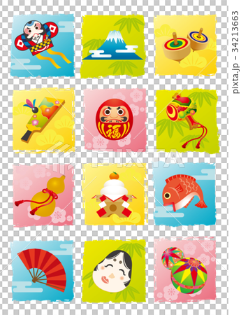 新年的小插圖與背景[12垂直對齊] 34213663