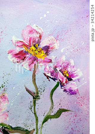 Hand painted modern style Pink peonies flowers. 34214254