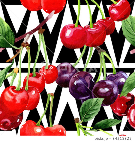 Cherry wild fruit pattern in a watercolor style. 34215325