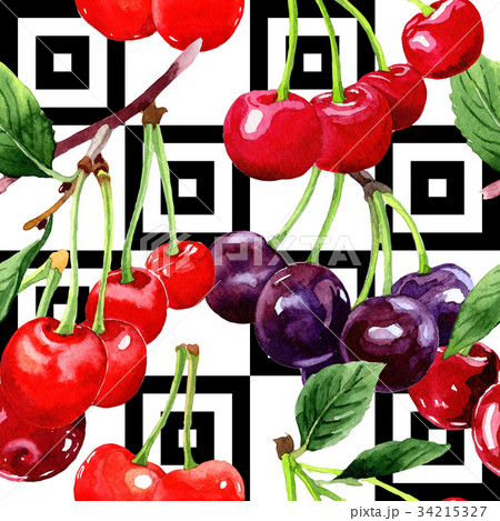 Cherry wild fruit pattern in a watercolor style. 34215327