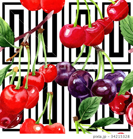 Cherry wild fruit pattern in a watercolor style. 34215328
