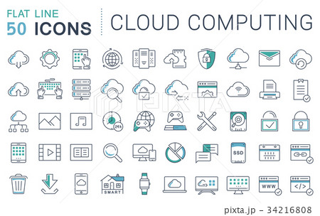 Set Vector Flat Line Icons Cloud Service 34216808