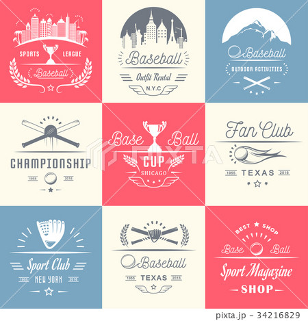 Set of Vintage Baseball Logos and Badges. 34216829