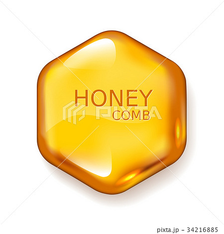 Realistic vector honey drop. Hexagon on white 34216885