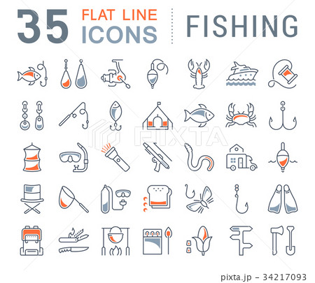 Set Vector Flat Line Icons Fishing  34217093