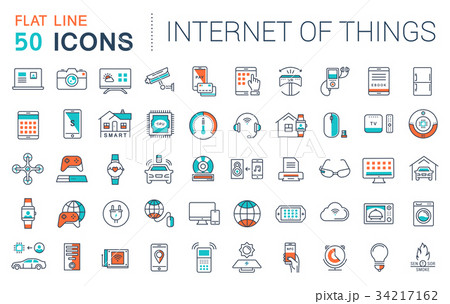 Set Vector Flat Line Icons Internet of Things Set Vector Flat Line Icons Internet of Things 34217162