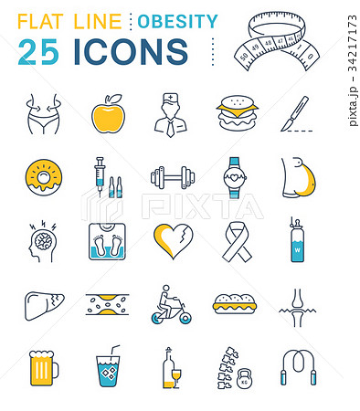Set Vector Flat Line Icons Obesity 34217173