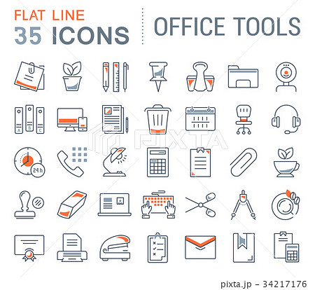 Set Vector Flat Line Icons Office Tools Set Vector Flat Line Icons Office Tools 34217176