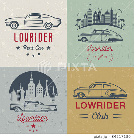 Set Vintage Lowrider Logo Badge and Signのイラスト素材 [34217180