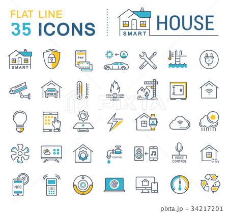Set Vector Flat Line Icons Smart House Set Vector Flat Line Icons Smart House 34217201