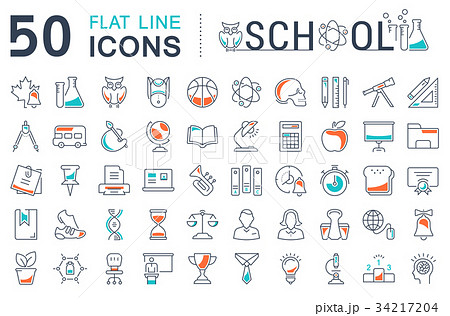 Set Vector Flat Line Icons School Set Vector Flat Line Icons School 34217204