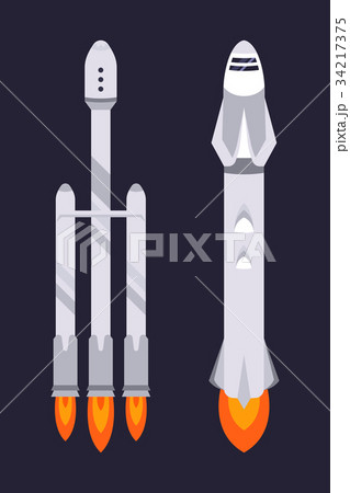 Spaceship and Rocket on Dark Background 34217375