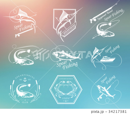 Big Set of Logos, Badges and Icons Spearfishing 34217381