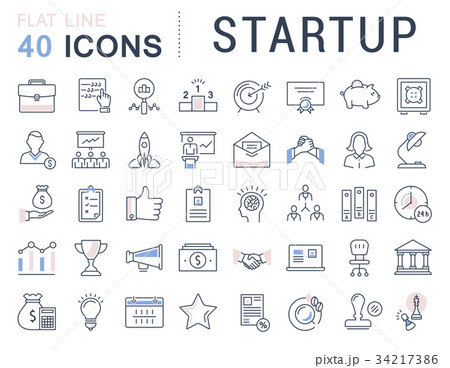 Set Vector Flat Line Icons Startup 34217386