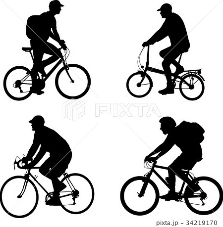 bicyclists silhouettes set 34219170