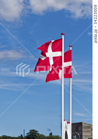 Danish flags exposed to the wind Danish flags exposed to the wind 34223009