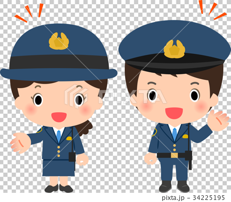 笑顔でしゃべる警察官の男女のイラスト素材