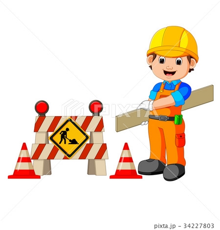 worker with construction sign 34227803