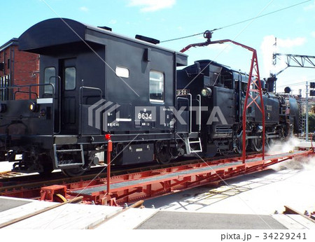 蒸気機関車が転車台で方向転換します 蒸気機関車が転車台で方向転換します 34229241