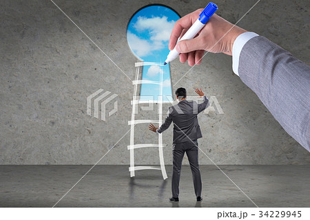 Businessman climbing career ladder in business 34229945