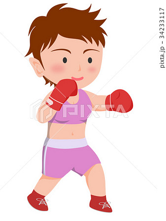ボクシング 左ジャブ 女子のイラスト素材