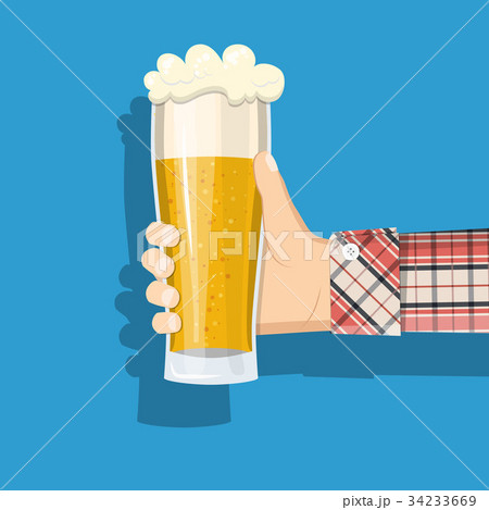 Glass of beer men holding in hand. 34233669