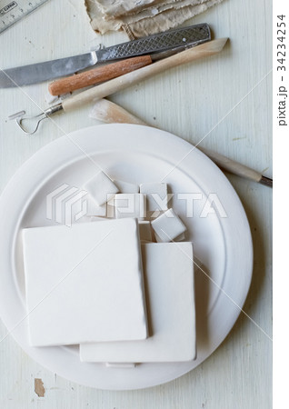 The workplace of ceramist.Blanks for painting. A 34234254