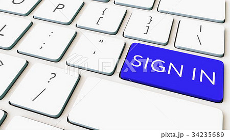 Close-up shot of computer keyboard and blue sign 34235689