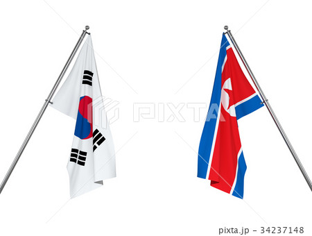 South Korea flag and North Korea flag. 34237148