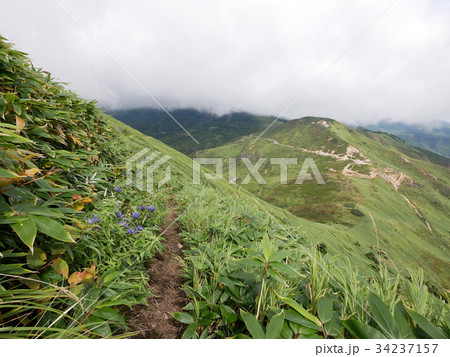 群馬県長野県県境の毛無峠から破風岳登山 17年9月15日の写真素材