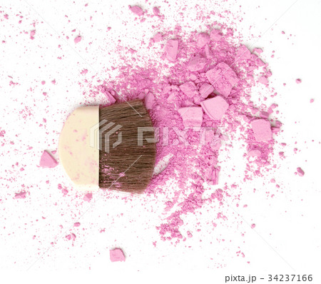 Make up brush and facial powder on white. 34237166