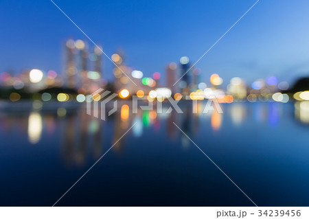 Twilight blurred bokeh light city building Twilight blurred bokeh light city building 34239456