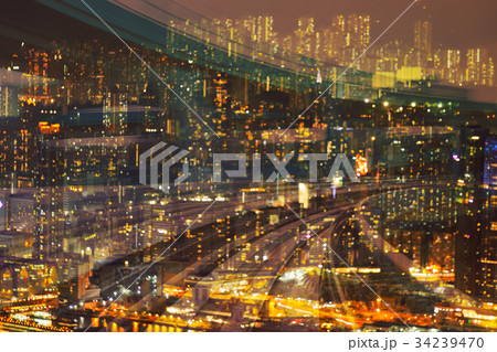 City light blurred with motion moving train City light blurred with motion moving train 34239470