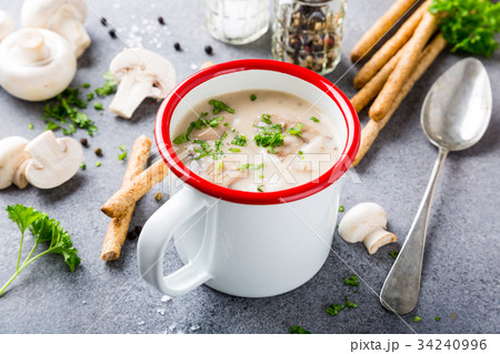 Homemade mushrooms champignons soup Homemade mushrooms champignons soup 34240996