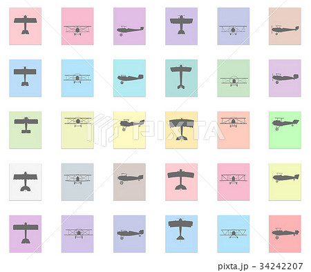 plane set Vector black icon on color sticker plane set Vector black icon on color sticker 34242207