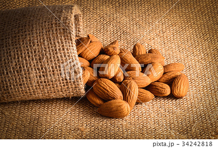 Almonds on the sack background 34242818