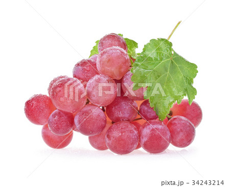 Ripe red wet grape with drops. Pink bunch with 34243214