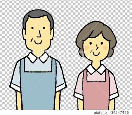 エプロン姿の中年男女のイラスト素材