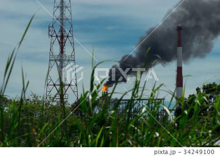 Air pollution by smoke coming out of factory chim Air pollution by smoke coming out of factory chim 34249100