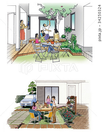 家族でガーデンパーティー 楽しい家族 家族でガーデンパーティー 楽しい家族 34250324
